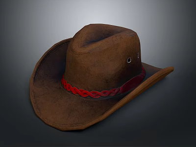 Brown Cowboy Hat Design With Red Braided Band And Classic Shape 3d model
