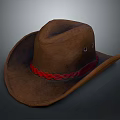 Brown Cowboy Hat Design With Red Braided Band And Classic Shape