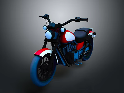 Classic Red White Blue Motorcycle With Round Headlight Black Seat And Blue Wheels 3d model