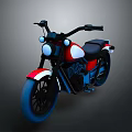 Classic Red White Blue Motorcycle With Round Headlight Black Seat And Blue Wheels