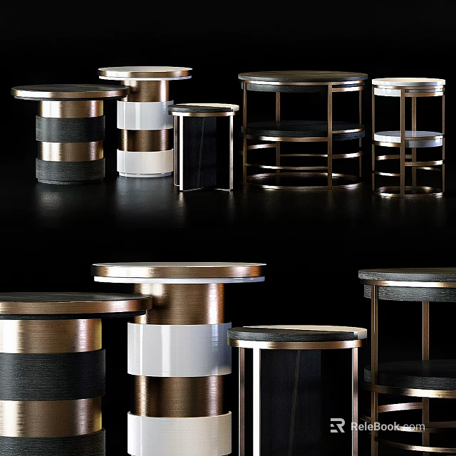 Modern Luxury Round Dining Tables With Metal Frames And Marble Tops 3d model 