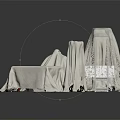 Multiple White Fabric Covered Objects Arranged On Black Reflective Background 3d model