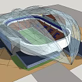 Modern Football Stadium With Transparent Roof Structure Green Pitch And Spectator Seats