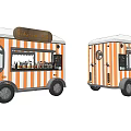 Orange And White Striped Food Truck With Striped Awning And Service Window