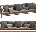 Modern Multi-seater Sofa With Wooden Frame Gray Fabric And Multiple Patterned Cushions 3d model