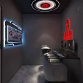 Modern Internet Cafe Interior With Tech Reception Neon Lights And Robots 3d model