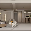Modern Warm Beige Open Plan Living And Dining Room Design With Soft Lighting Comfortable Furnishings