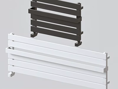 Modern Black And White Radiators With Horizontal Bars For Home Heating 3d model