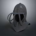 Medieval Knight Warrior Using Metal Helmet With Visor And Vintage Armor Design