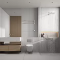 Modern Minimalist Bathroom Interior With Marble Vanity Wall Mounted Toilet And Shower Area