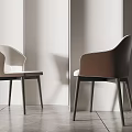 Modern Light And Dark Brown Dining Chairs With Curved Backrest And Armrest Design