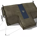 Traditional Canvas Camping Tent With Support Poles Guy Ropes And Blue Emblem Panel