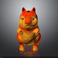 Cute Red and Orange Gradient Cartoon Squirrel-like Creature with Black Ears Standing Pose