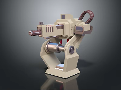 Mechanical Weapon 3D Model with Cannon Barrel and Stable Metallic Stand 3d model