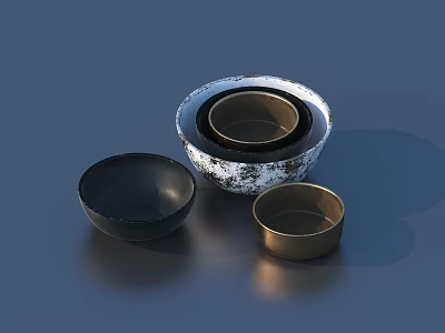 Modern Dinnerware Set With Black Matte Bowl White Patterned Bowl And Gold Small Bowl 3d model