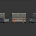 Contemporary Grey Tufted Sofa Set With Three Pieces And Red Rectangular Coffee Table