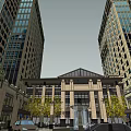 Modern High Rise Office Building Featuring Glass Curtain Walls And Surrounding Trees