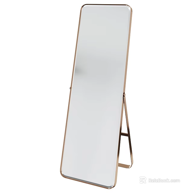 Modern Full Length Floor Mirror With Gold Metal Stand And Minimalist Design 3d model 
