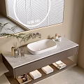 Modern Bathroom Cabinet With Marble Countertop White Sink Illuminated Mirror Towels And Green Plant