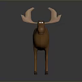 Cartoon Moose 3D Model With Brown Color Large Antlers And Friendly Expression