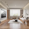 Modern Living Dining Room Interior With Open Layout Marble Counter And White Cabinets