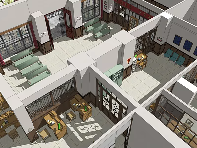 Spacious Public Office Space Interior With Open Layout Desks Chairs And Green Plants 3d model