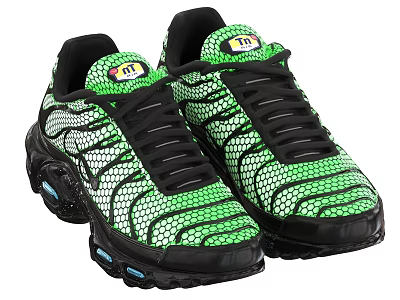 Green Black Mesh Sneakers with Wavy Pattern Upper Cushioned Sole and R1 Logo 3d model