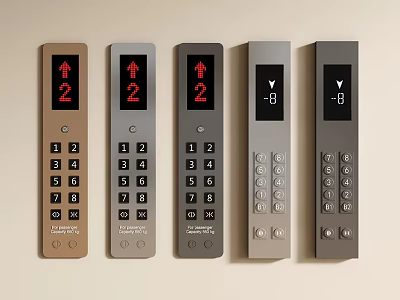 Different Color Access Control Keypads With Numeric Buttons Arrows And Screens Showing 2 And 8 3d model
