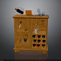 Wooden Wine Cabinet With Wine Bottles Glasses And Decorative Storage Compartments