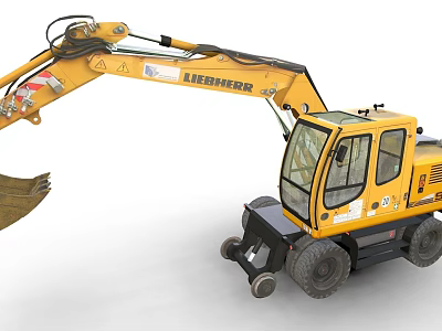 Liebherr Yellow Wheeled Excavator Utility Vehicle With Operator Cab And Bucket 3d model