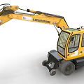 Liebherr Yellow Wheeled Excavator Utility Vehicle With Operator Cab And Bucket