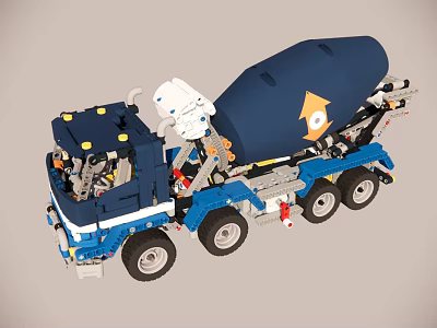 Blue Concrete Mixer Truck Construction Vehicle With White Cab Mixing Drum And Yellow Logo 3d model