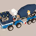 Blue Concrete Mixer Truck Construction Vehicle With White Cab Mixing Drum And Yellow Logo