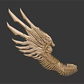 Golden Astronautical Sculpture With Feather Shaped Wings For Cosmic Decor