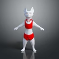 Low Poly Cat Character 3D Model Wearing Red Outfit Standing Pose 3d model