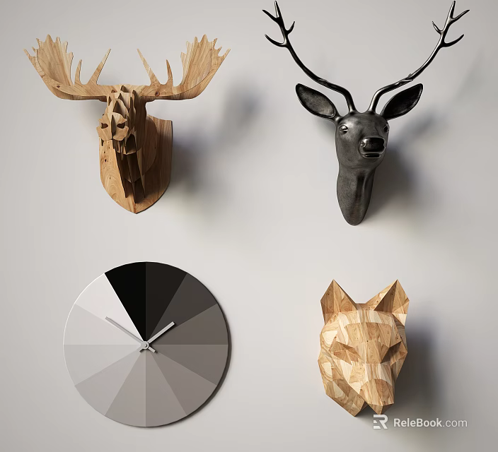 Animal Wall Decor with Geometric Design Wooden and Black Animal Head Shapes for Home Decoration 3d model 