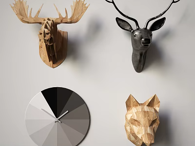 Animal Wall Decor with Geometric Design Wooden and Black Animal Head Shapes for Home Decoration 3d model