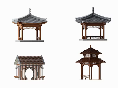 Traditional Chinese Wooden Architectural Pavilions With Diverse Roof Styles And Designs 3d model