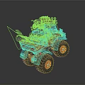 Orange And Blue Off Road Truck With Luggage Tools And Fishing Rod On Roof