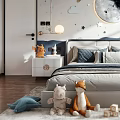 Cozy Kids Room Design With Star Decor Cloud Chandelier Plush Toys Rug And Study Desk