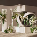 Elegant Floral Decor Featuring White Curved Structure Greenery And White Flowers 3d model