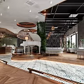 Modern Café Interior Design With Hanging Lights Green Plants And Seating Area
