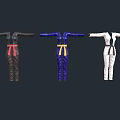 Three Colored Karate Uniforms Black Blue White With Red Yellow Black Belts