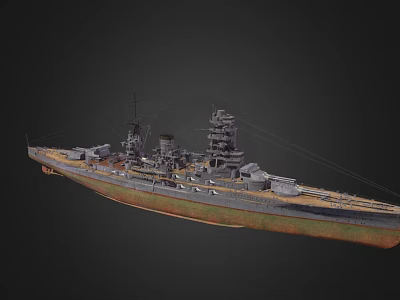 Vintage Warship with Historical Turrets Upper Superstructure and Weathered Hull Design 3d model