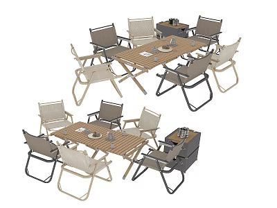 Modern Outdoor Chairs Set With Metal Frame And Wooden Table For Patio Garden 3d model