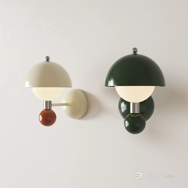 Modern Beige Dark Green Wall Lamps with Dome Shade Spherical Decor Mounted on Wall 3d model 