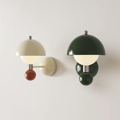 Modern Beige Dark Green Wall Lamps with Dome Shade Spherical Decor Mounted on Wall 3d model