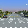 Busy Municipal Road With Cars Buses Trucks Street Lights And Green Belts