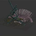Large Fish Skeleton And Metal Structures On Deserted Archaeological Ground 3d model