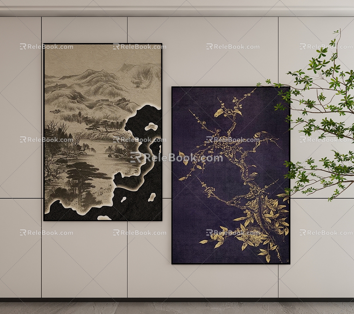 New Chinese Style Decorative Hanging Painting 3d model